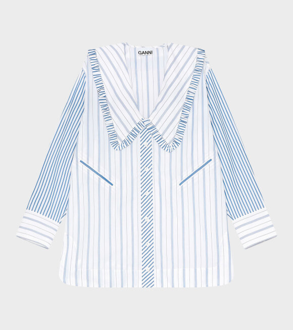 Ganni - Stripe Cotton Collar Shirt White