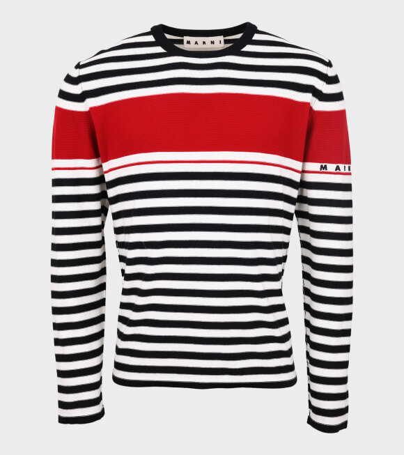 Marni - Striped Logo Knit Black/Red/Off-White 