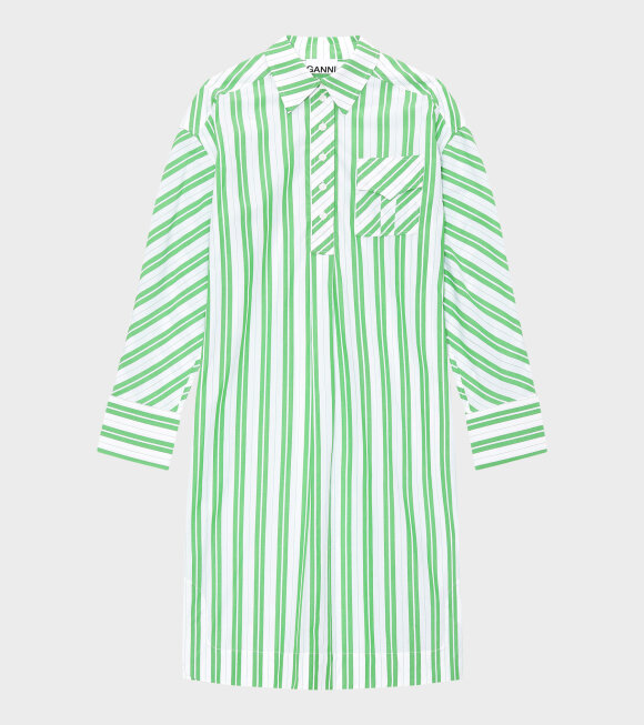 Ganni - Stripe Cotton Dress Kelly Green