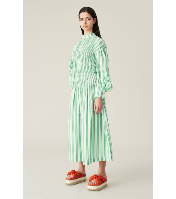 Ganni - Stripe Cotton Long Dress Kelly Green