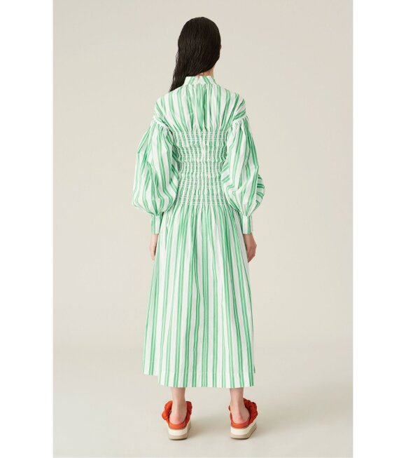 Ganni - Stripe Cotton Long Dress Kelly Green