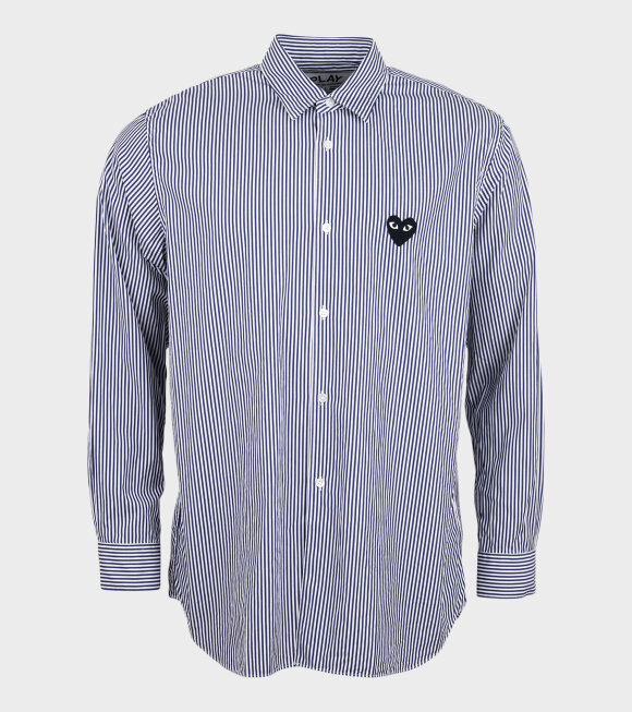 Comme des Garcons PLAY - M Black Heart Striped Shirt Navy/White