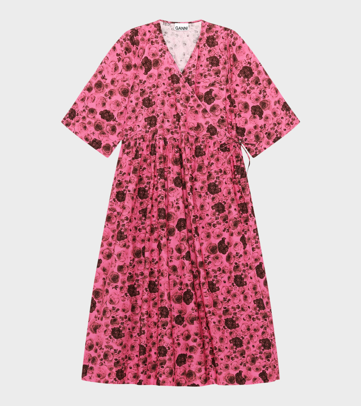 dr. - Ganni Printed Cotton Poplin Dress Shocking Pink