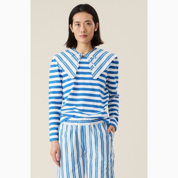 Ganni - LS T-shirt Stripe Cotton Jersey Blue/White