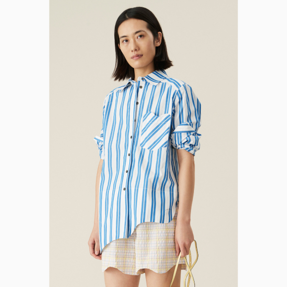 Ganni - Shirt Stripe Cotton Blue/White