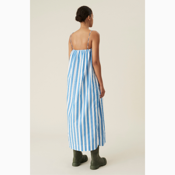 Ganni - Midi Dress Stripe Cotton Blue/White
