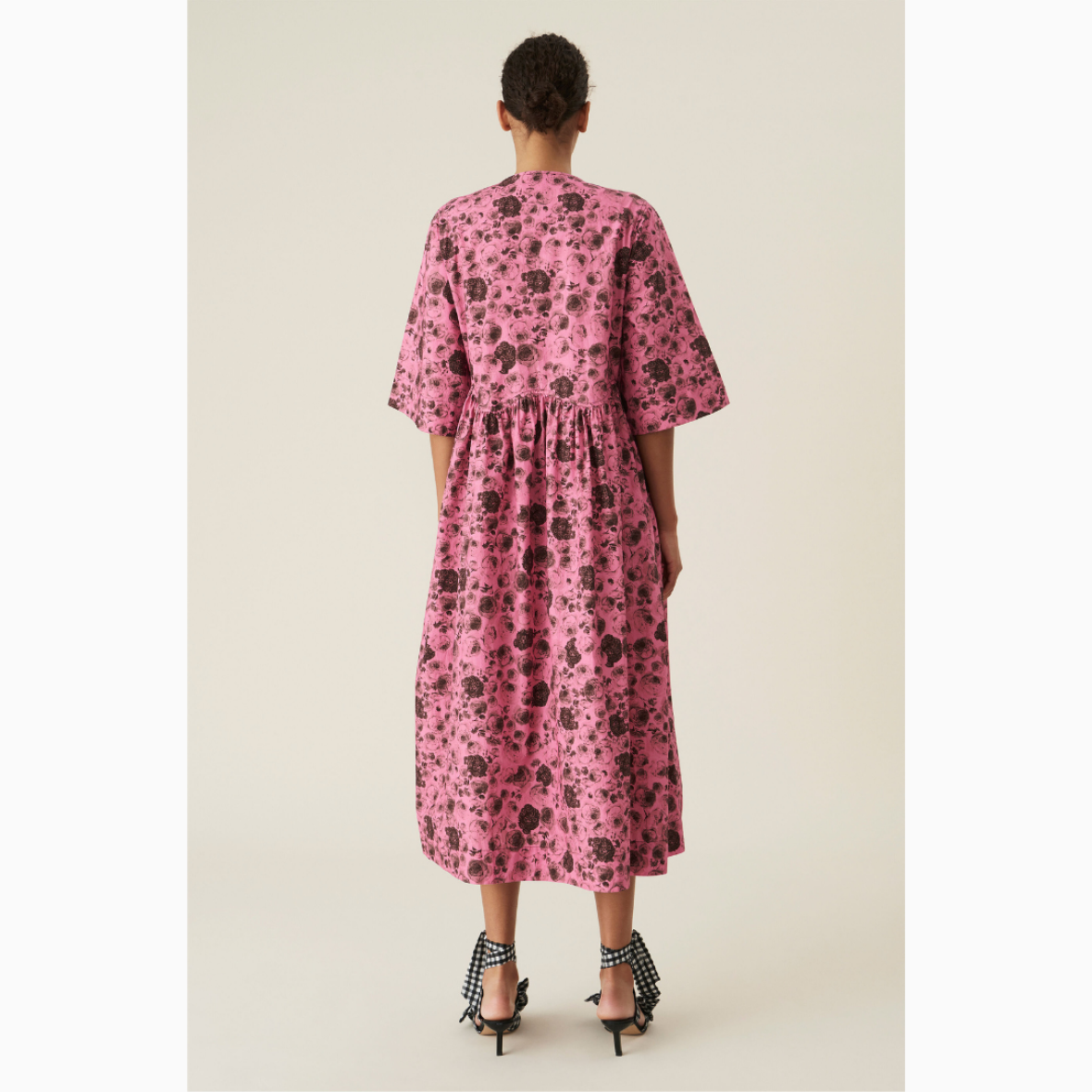 dr. - Ganni Printed Cotton Poplin Dress Shocking Pink