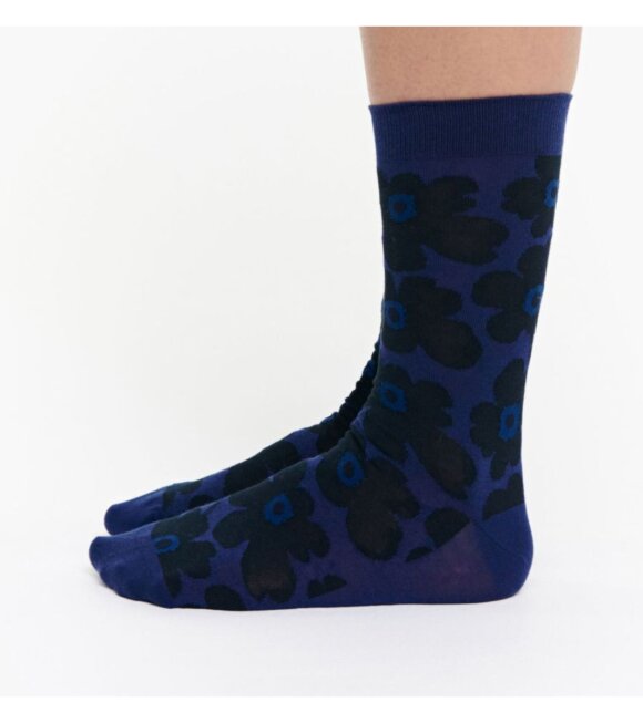 Marimekko - Hieta Unikko Socks Dark Blue/Black