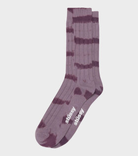 Dyed Stripe Ribbed Crew Socks Purple