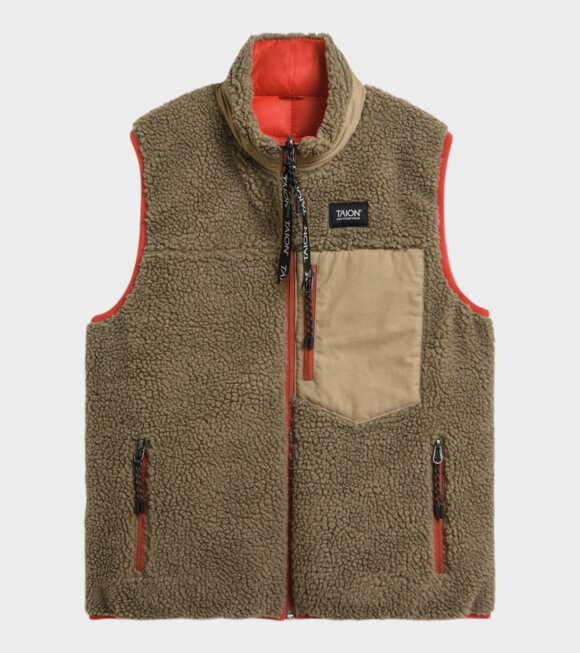 Taion - Reversible Fleece Down Vest Red/Brown