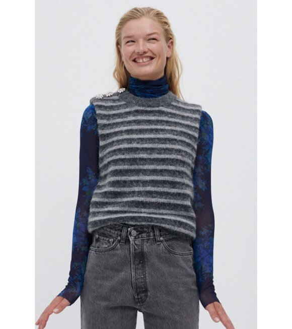 Ganni - Soft Wool Knit Vest Striped Grey