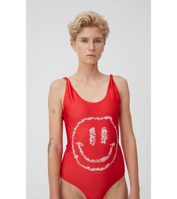 Ganni - Smiley Swimsuit Red