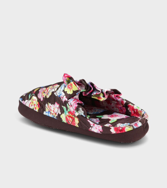 Ganni - Quilted Satin Slippers Floral Multicolor