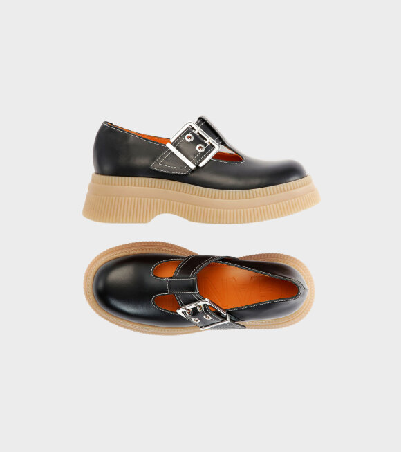 Ganni - Chunky T-strap Loafers Black