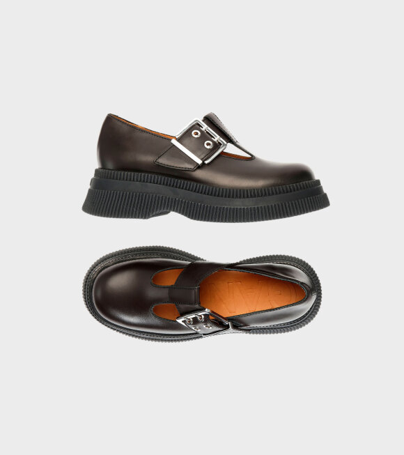 Ganni - Chunky T-strap Loafers Mole/Brown