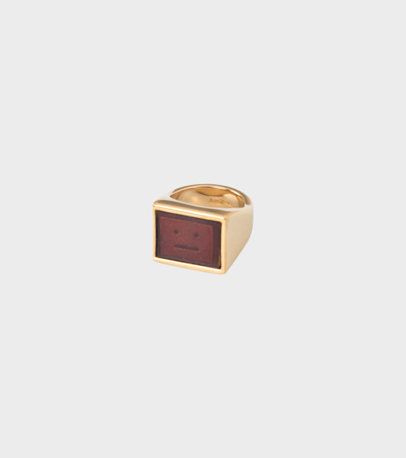 Acne Studios - Leather Face Logo Ring Gold/Wine