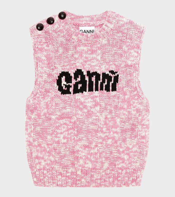Ganni - Cotton Knit Logo Vest Pink