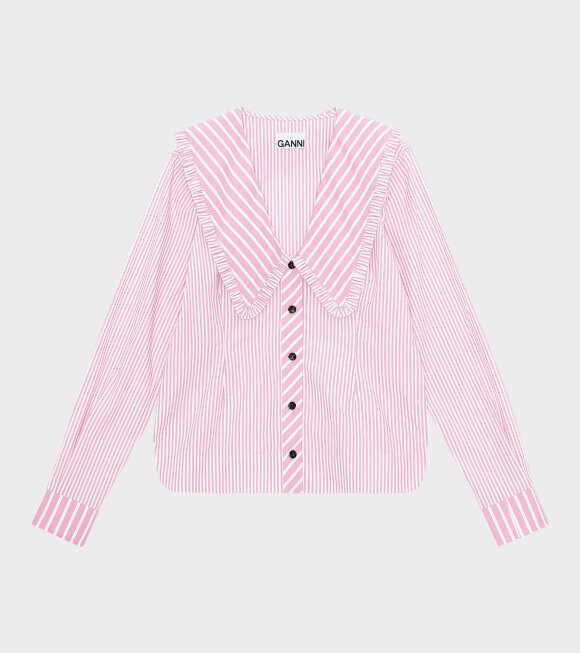 Ganni - V-neck Frill Collar Shirt Pink/White