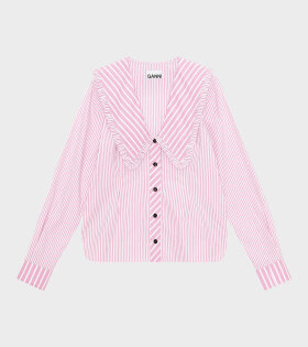 V-neck Frill Collar Shirt Pink/White