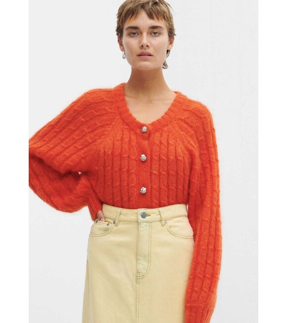 Ganni - Mohair Cable Cardigan Red