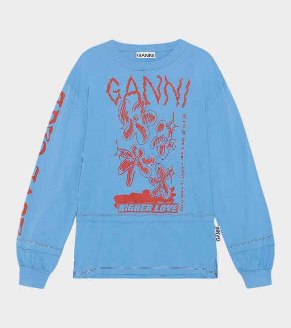 Ganni - Higher Love LS T-shirt Azure Blue