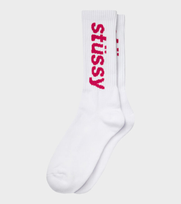 Stüssy - Helvetina Crew Socks White/Hot Pink