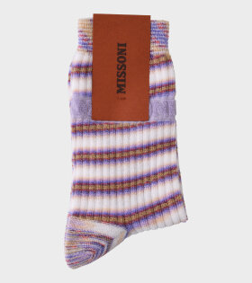 Fluffy Logo Striped Socks Purple/White