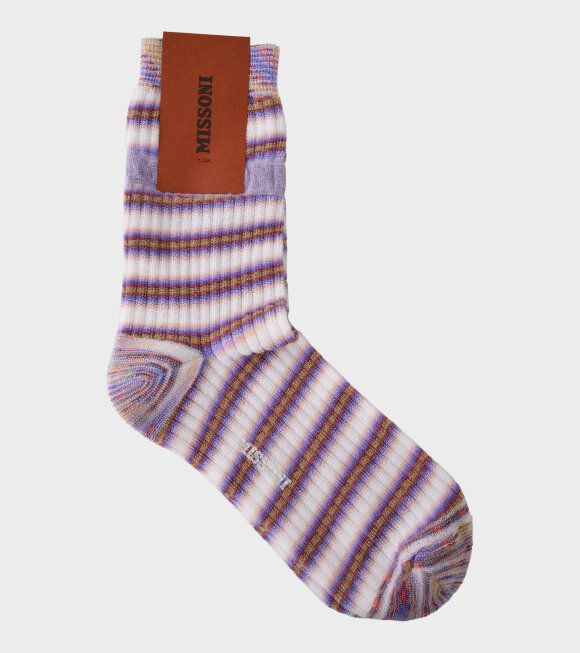 Missoni - Fluffy Logo Striped Socks Purple/White