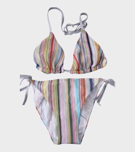 Striped Glitter Triangle Bikini Grey/Multicolor
