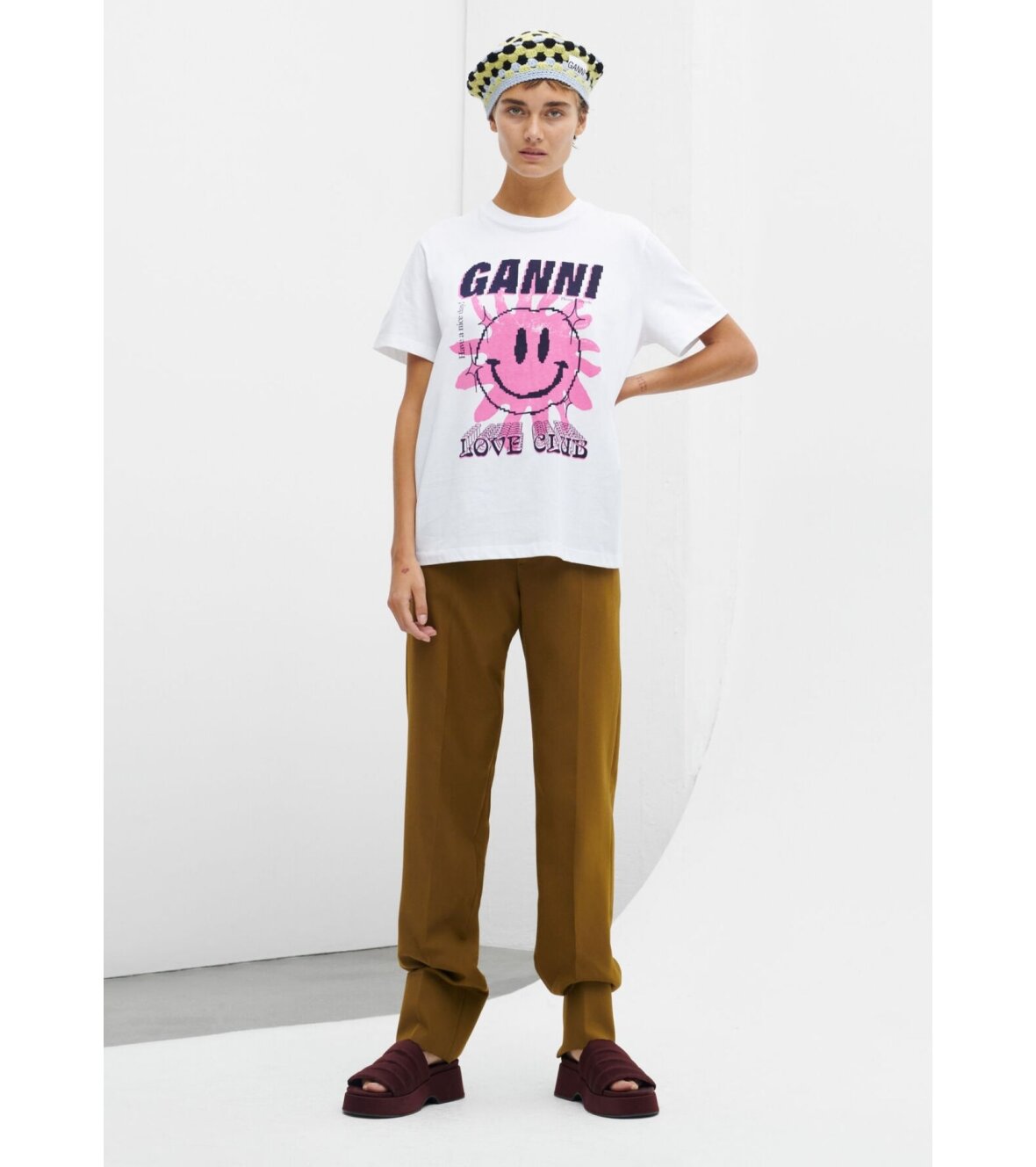 Almægtig krak føderation dr. Adams - Ganni Love Club T-shirt Bright White/Pink