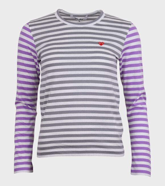 Comme des Garcons PLAY - W Small Heart Striped LS T-shirt Grey/Purple