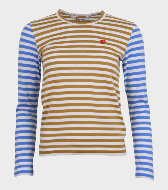 Comme des Garcons PLAY - W Small Heart Striped LS T-shirt Khaki/Blue