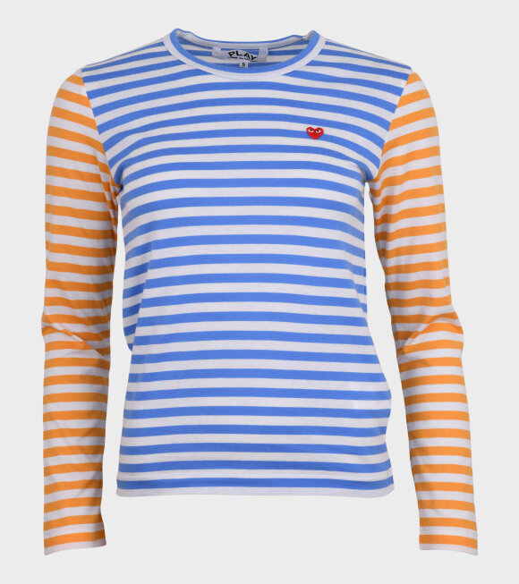 Comme des Garcons PLAY - W Small Heart Striped LS T-shirt Blue/Orange