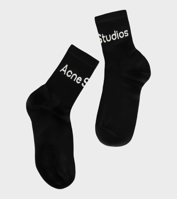 Acne Studios - Ribbed Logo Socks Black Satin/Grey