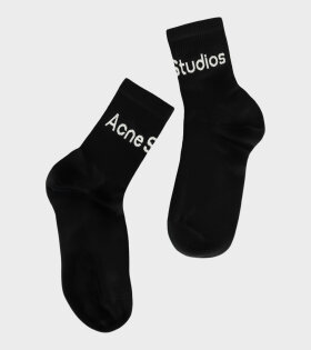 Ribbed Logo Socks Black Satin/Grey