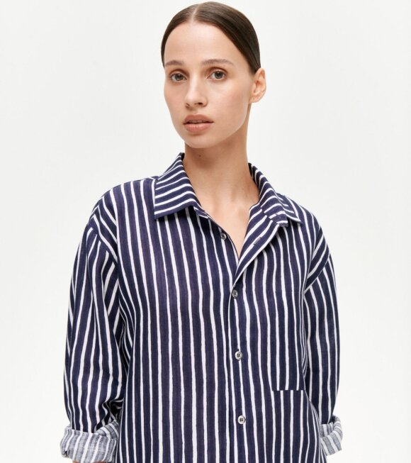 Marimekko - Jokapoika Linen Shirt Dark Blue/White