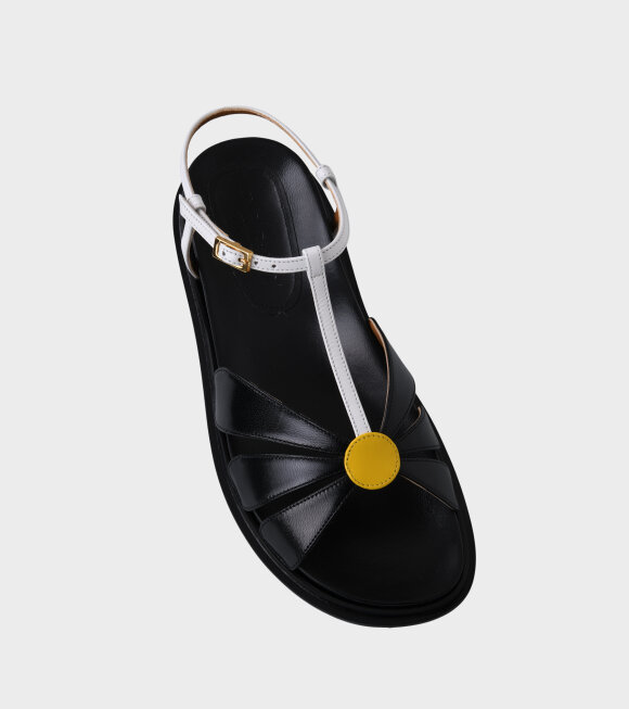 Marni - Leather Flower Fussbett Sandal Black/White/Yellow