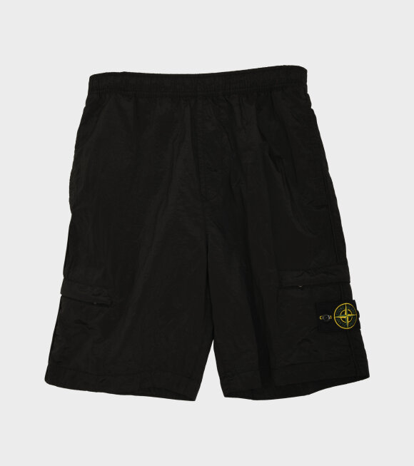 Stone Island - Econyl Pocket Logo Metallic Nylon Shorts Black