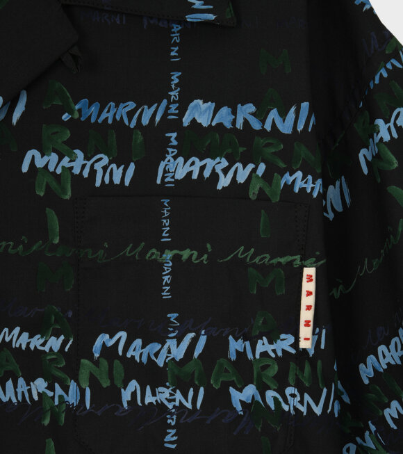 Marni - Camicia Logo Poplin S/S Shirt Black/Blue