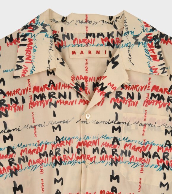 Marni - Camicia Logo Poplin S/S Shirt Off-White/Red