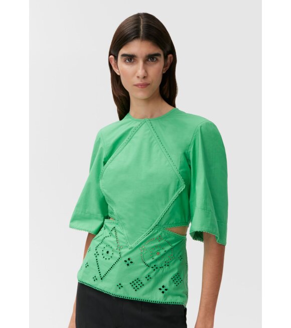 Ganni - Broderie Anglaise Top Kelly Green