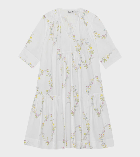 Ganni - Printed Poplin Dress Floral Shape Bright White