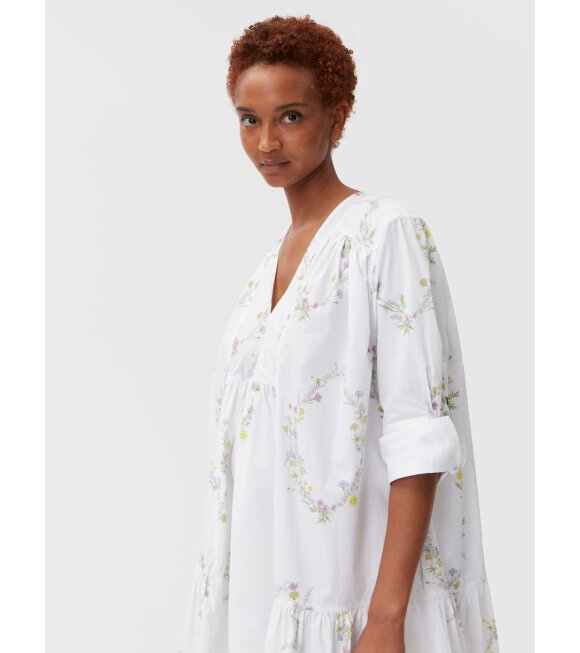 Ganni - Printed Poplin Dress Floral Shape Bright White