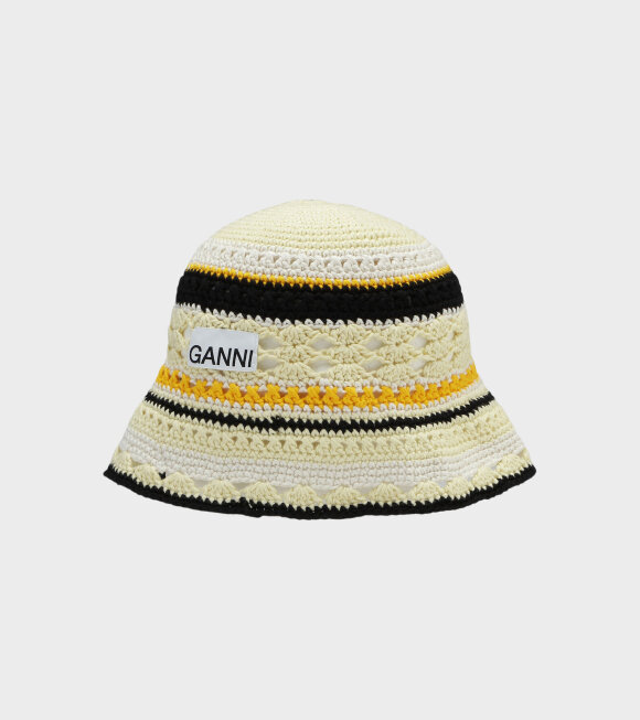 Ganni - Crochet Bucket Hat Flan Yellow/Black