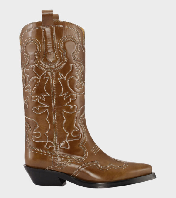 Ganni - Embroidered Western Boots Tiger's Eye