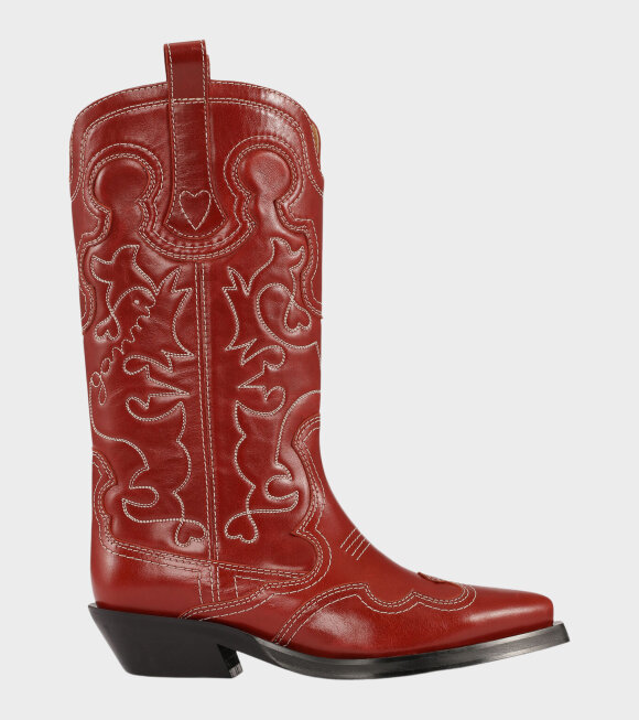 Ganni - Embroidered Western Boots Barbados Cherry