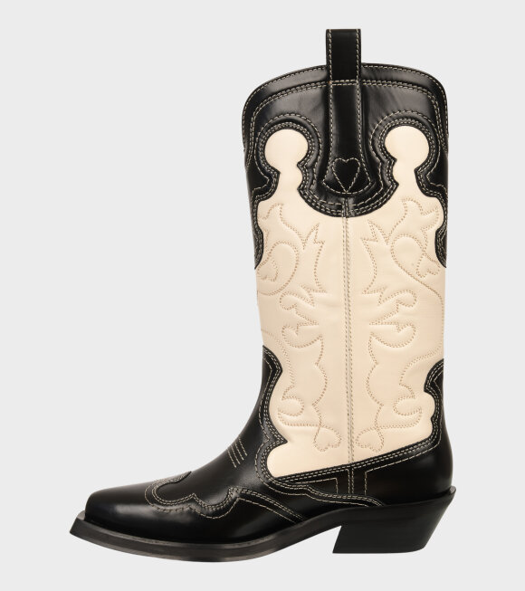 Ganni - Embroidered Western Boots Black/Egret