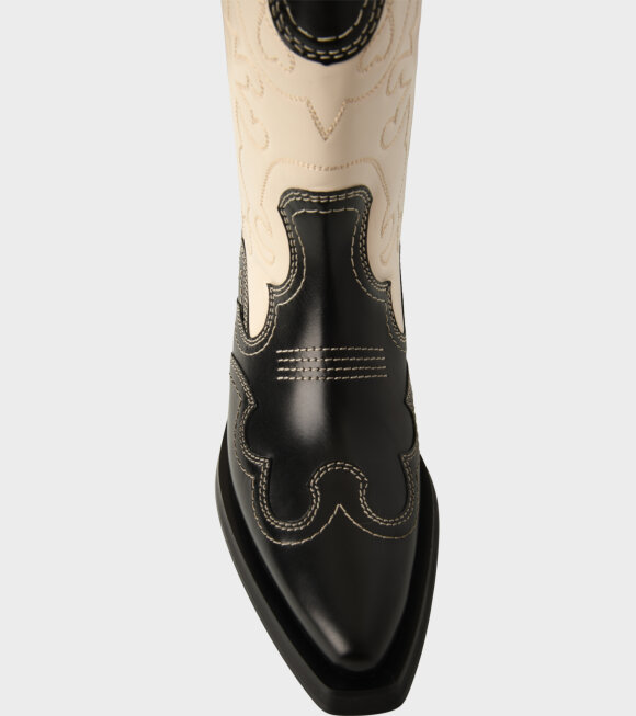 Ganni - Embroidered Western Boots Black/Egret