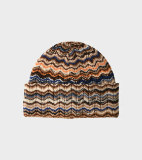 Wool Beanie Hat Brown/Blue/Orange