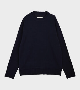 Linen Wool Elbow Patch Knit Navy